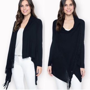 Splendid Fringed Wrap Cardigan Sweater Black